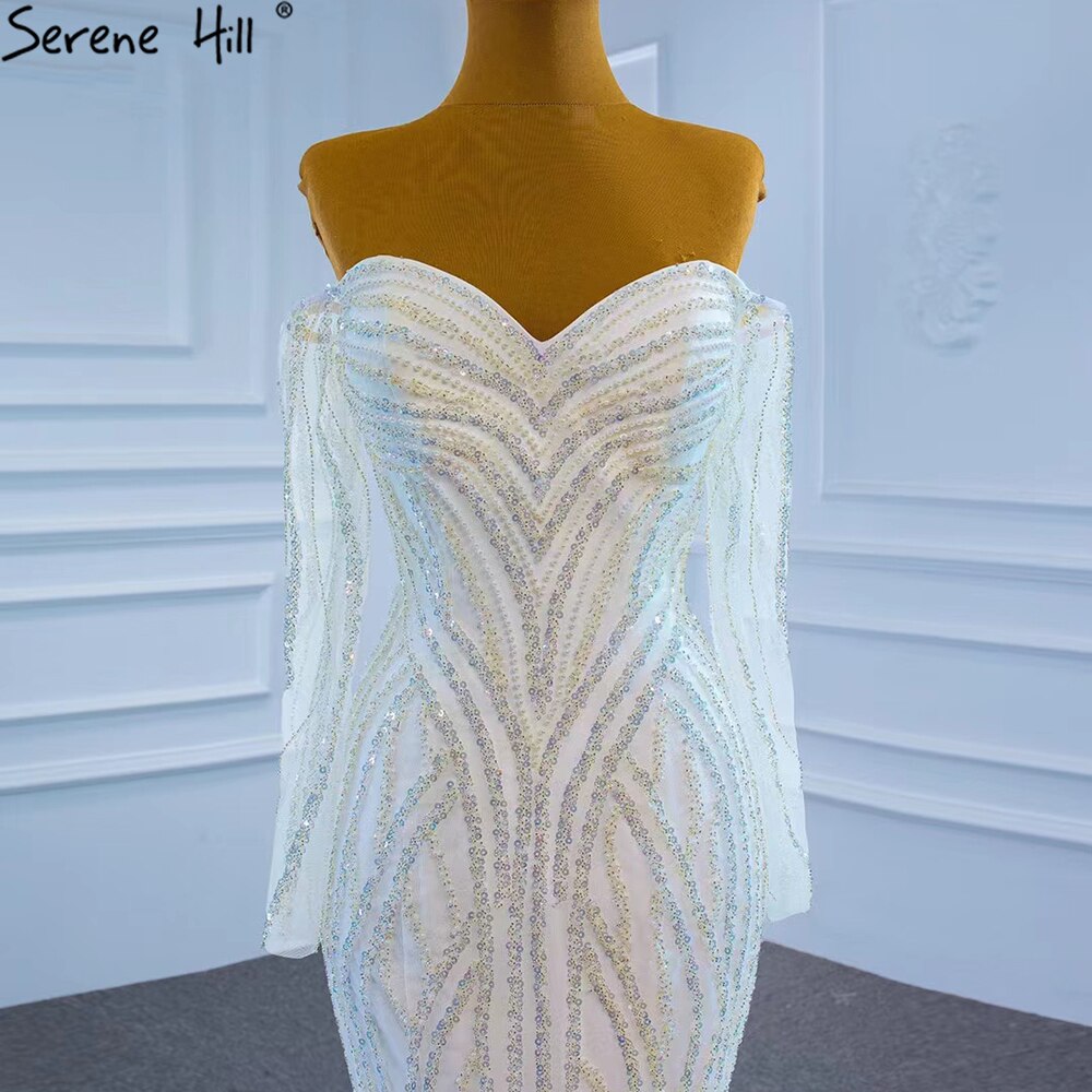 Serene Hill White Luxury Mermaid Wedding Dresses 2025 Elegant Beading Pearls Sexy Bridal Gowns HM67242 - SERENE HILL