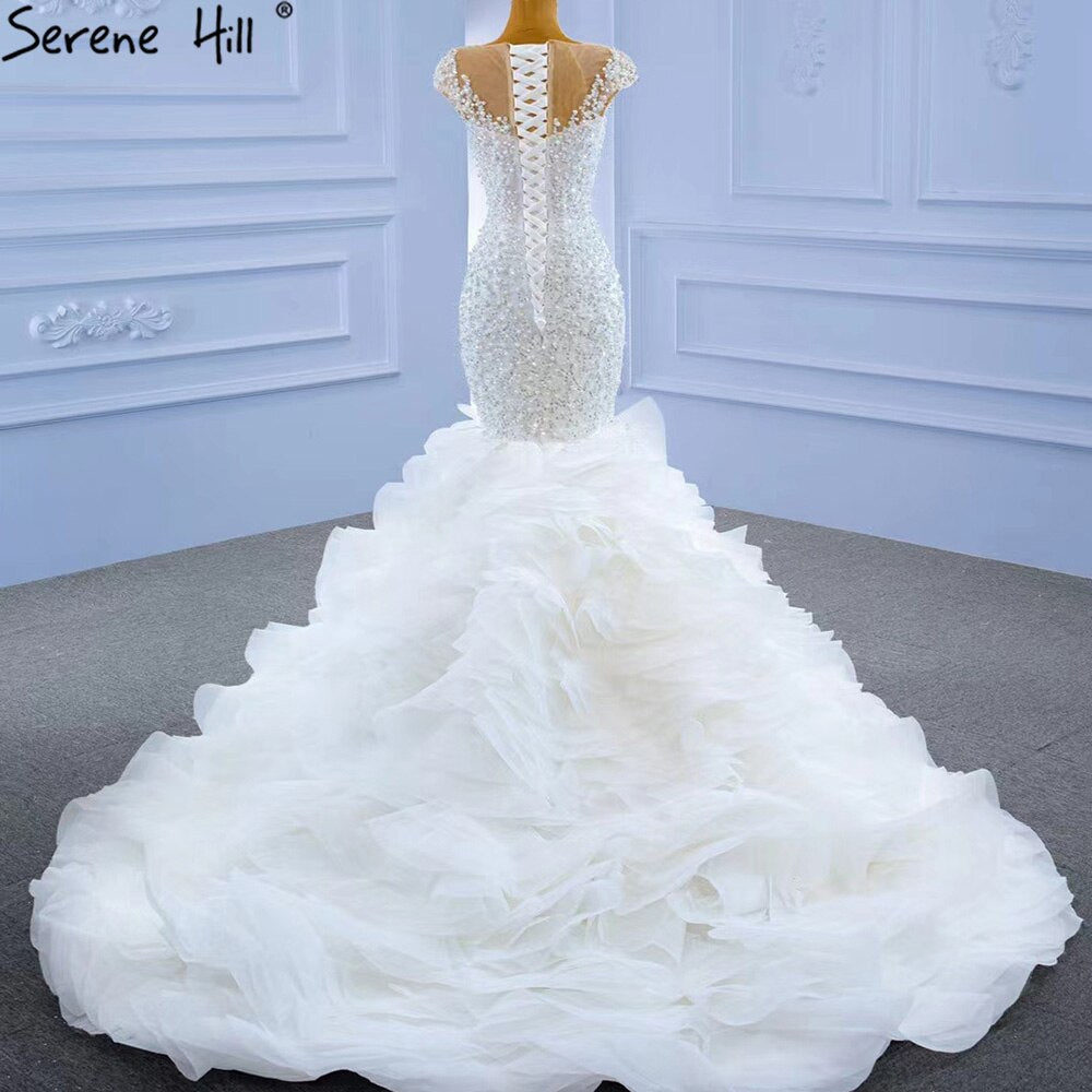 Serene Hill White Luxury Mermaid Wedding Dresses Gowns 2025 Elegant Beaded Ruffles Bridal Dress HM67291 - SERENE HILL