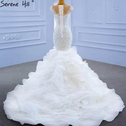 Serene Hill White Luxury Mermaid Wedding Dresses Gowns 2025 Elegant Beaded Ruffles Bridal Dress HM67291 - SERENE HILL