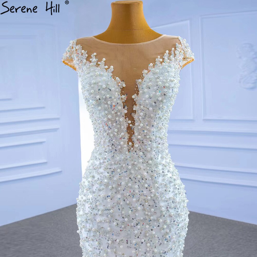 Serene Hill White Luxury Mermaid Wedding Dresses Gowns 2025 Elegant Beaded Ruffles Bridal Dress HM67291 - SERENE HILL