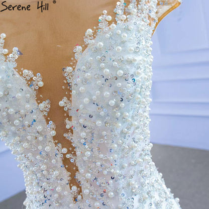 Serene Hill White Luxury Mermaid Wedding Dresses Gowns 2025 Elegant Beaded Ruffles Bridal Dress HM67291 - SERENE HILL
