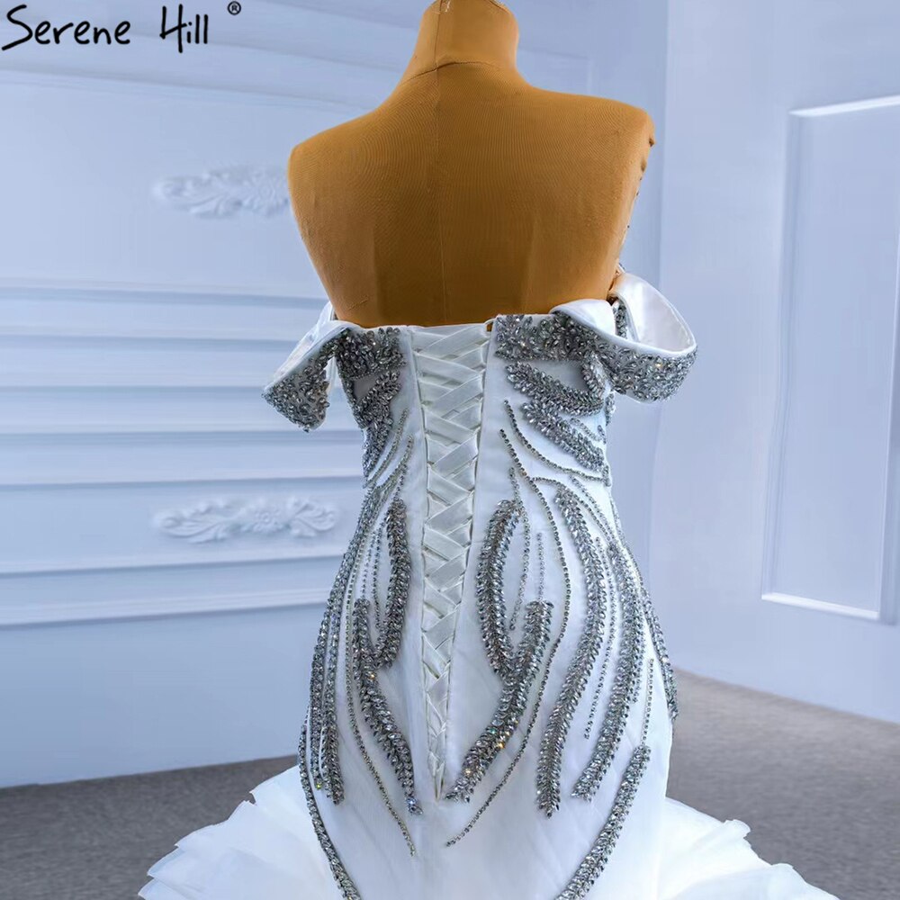 Serene Hill White Luxury Ruffles Beaded Wedding Dresses 2025 Mermaid Elegant High-end Bride Gowns HM67365 Custom Made - SERENE HILL
