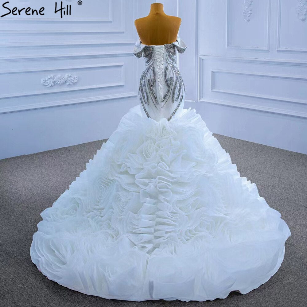 Serene Hill White Luxury Ruffles Beaded Wedding Dresses 2025 Mermaid Elegant High-end Bride Gowns HM67365 Custom Made - SERENE HILL