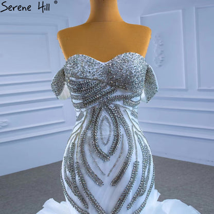 Serene Hill White Luxury Ruffles Beaded Wedding Dresses 2025 Mermaid Elegant High-end Bride Gowns HM67365 Custom Made - SERENE HILL