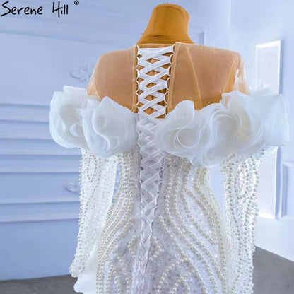 Serene Hill White Luxury Ruffles Wedding Dresses Gowns 2025 Mermaid Beaded Pearls Elegant Bridal Dress HM67418 - SERENE HILL