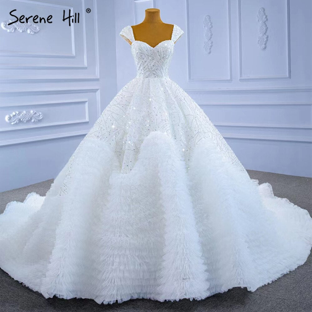 Serene Hill White Luxury Sexy Wedding Dresses 2025 Ruffles Beaded High-end Bride Gowns HM67321 Custom Made - SERENE HILL