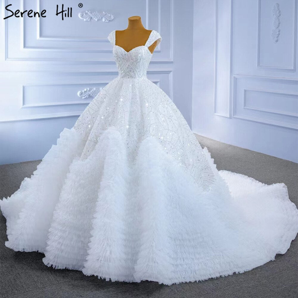 Serene Hill White Luxury Sexy Wedding Dresses 2025 Ruffles Beaded High-end Bride Gowns HM67321 Custom Made - SERENE HILL