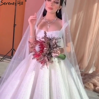 Serene Hill White Luxury Sexy Wedding Dresses 2025 Spaghetti Straps Beading High-end Bride Gowns HA2468 Custom Made - SERENE HILL