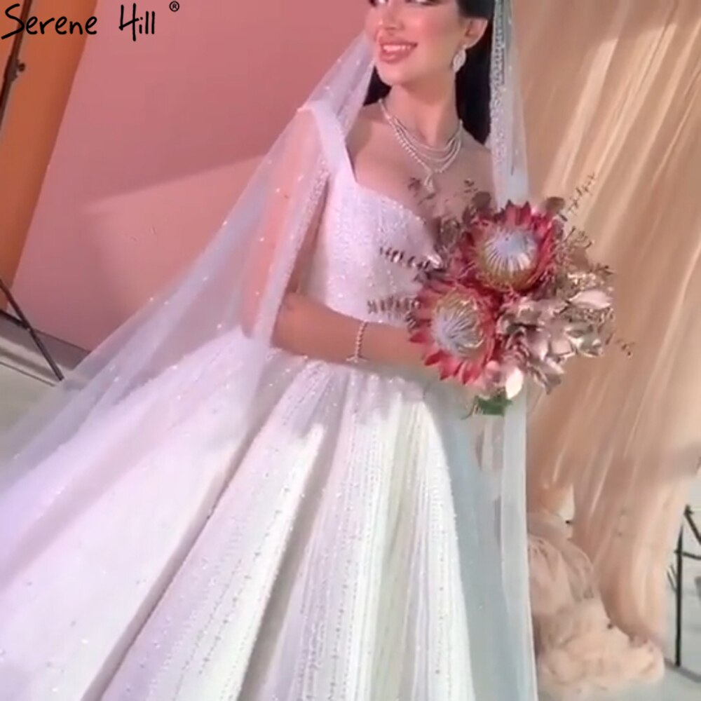 Serene Hill White Luxury Sexy Wedding Dresses 2025 Spaghetti Straps Beading High-end Bride Gowns HA2468 Custom Made - SERENE HILL