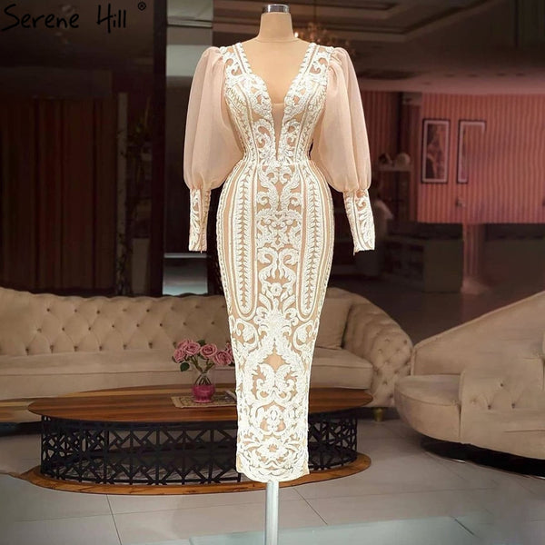 Serene Hill White Mermaid Elegant Evening Dresses Gowns 2025 Puff Sleeves Ankle-Length For Women Party LA70938