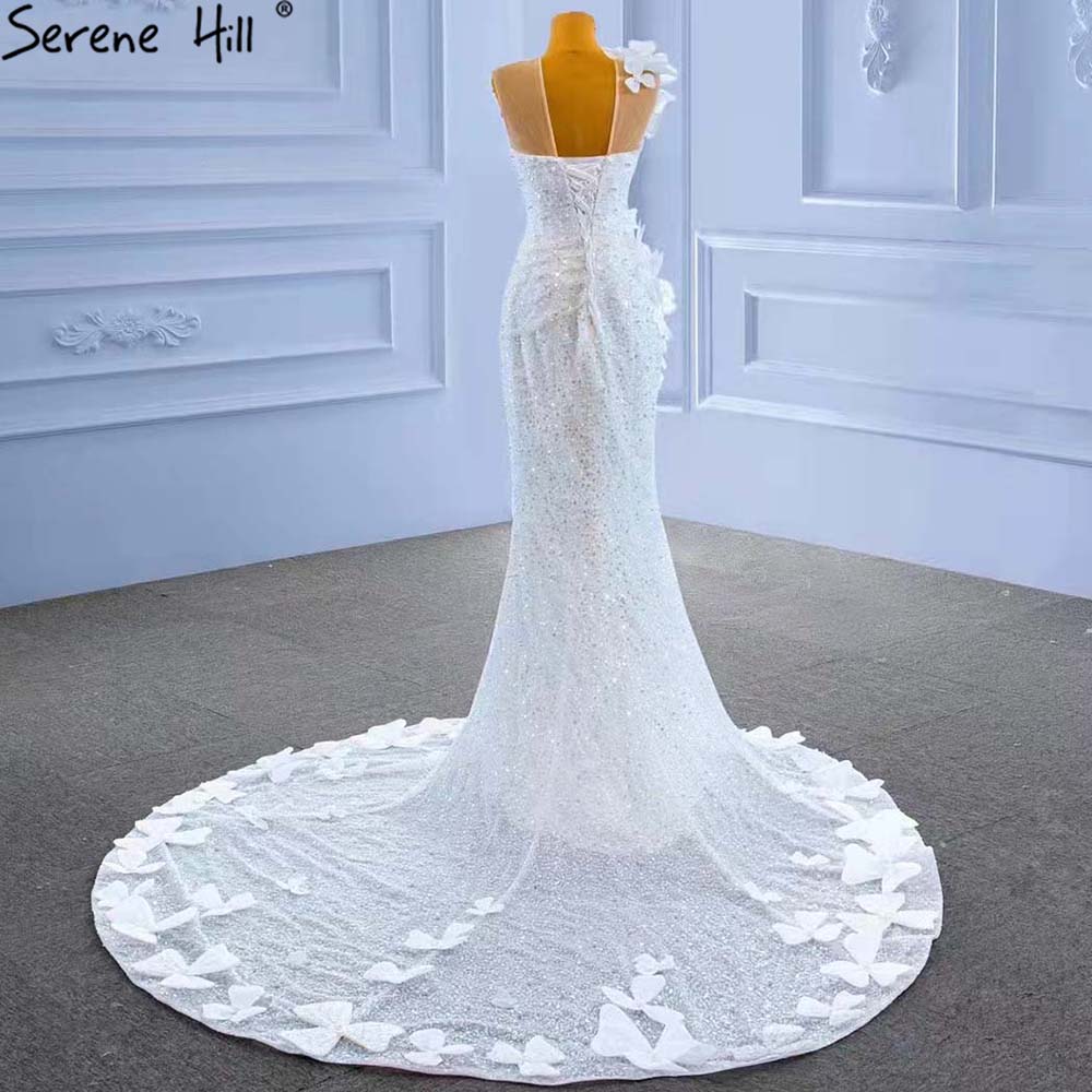 Serene Hill White Mermaid Elegant Wedding Dresses Gowns 2025 Flowers Beaded Luxury Bridal Dress HM67424 - SERENE HILL