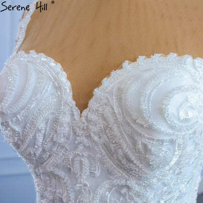 Serene Hill White Mermaid Luxury Wedding Dresses 2025 Beaded Tiered Sexy Elegant Bride Gowns HM62755 Custom Made - SERENE HILL