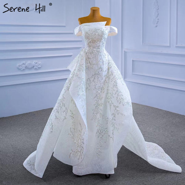 Serene Hill White Mermaid Overskirt Evening Dresses Gowns 2025 Beaded Elegant Luxury For Women Party HM67336