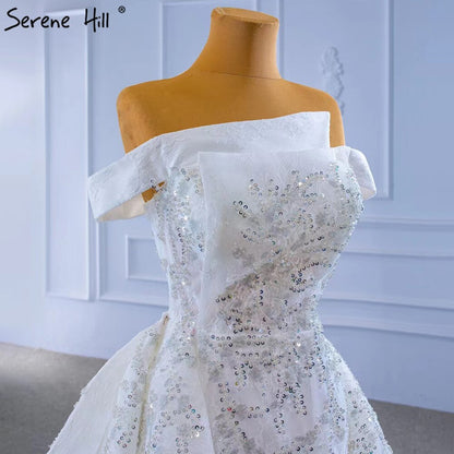 Serene Hill White Mermaid Overskirt Evening Dresses Gowns 2025 Beaded Elegant Luxury For Women Party HM67336 - SERENE HILL