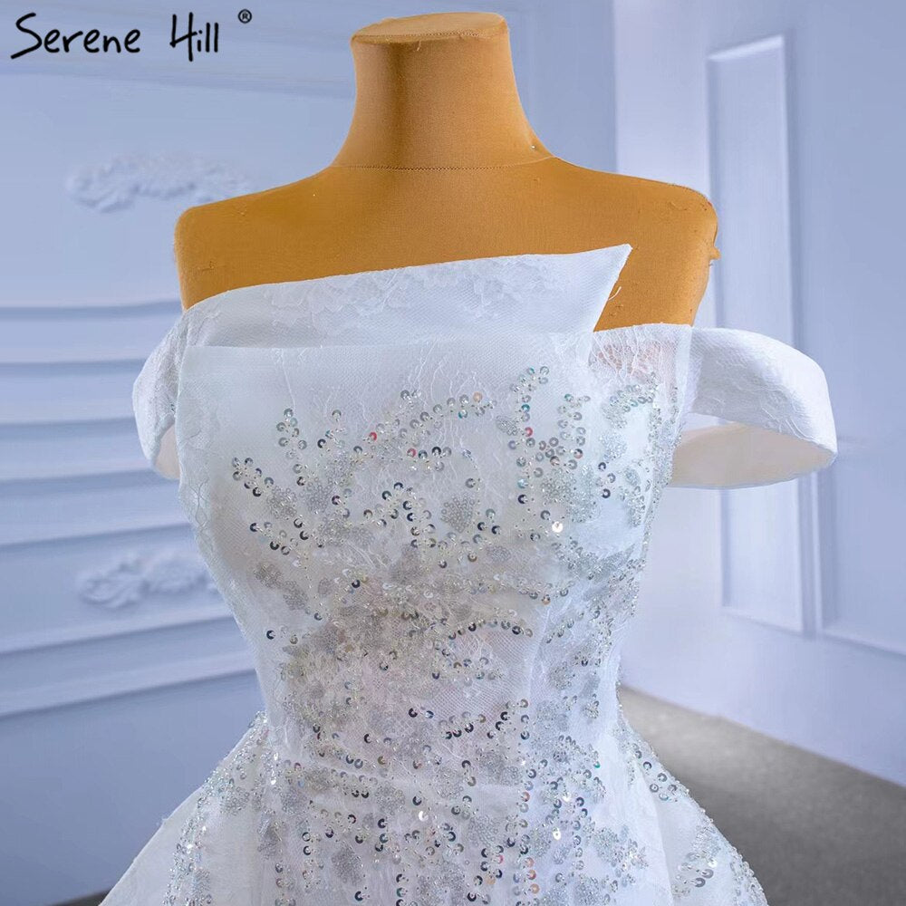 Serene Hill White Mermaid Overskirt Evening Dresses Gowns 2025 Beaded Elegant Luxury For Women Party HM67336 - SERENE HILL