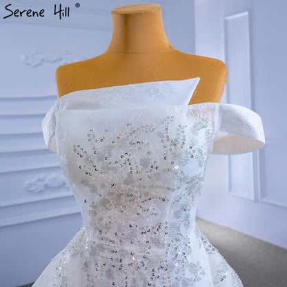 Serene Hill White Mermaid Overskirt Evening Dresses Gowns 2025 Beaded Elegant Luxury For Women Party HM67336 - SERENE HILL
