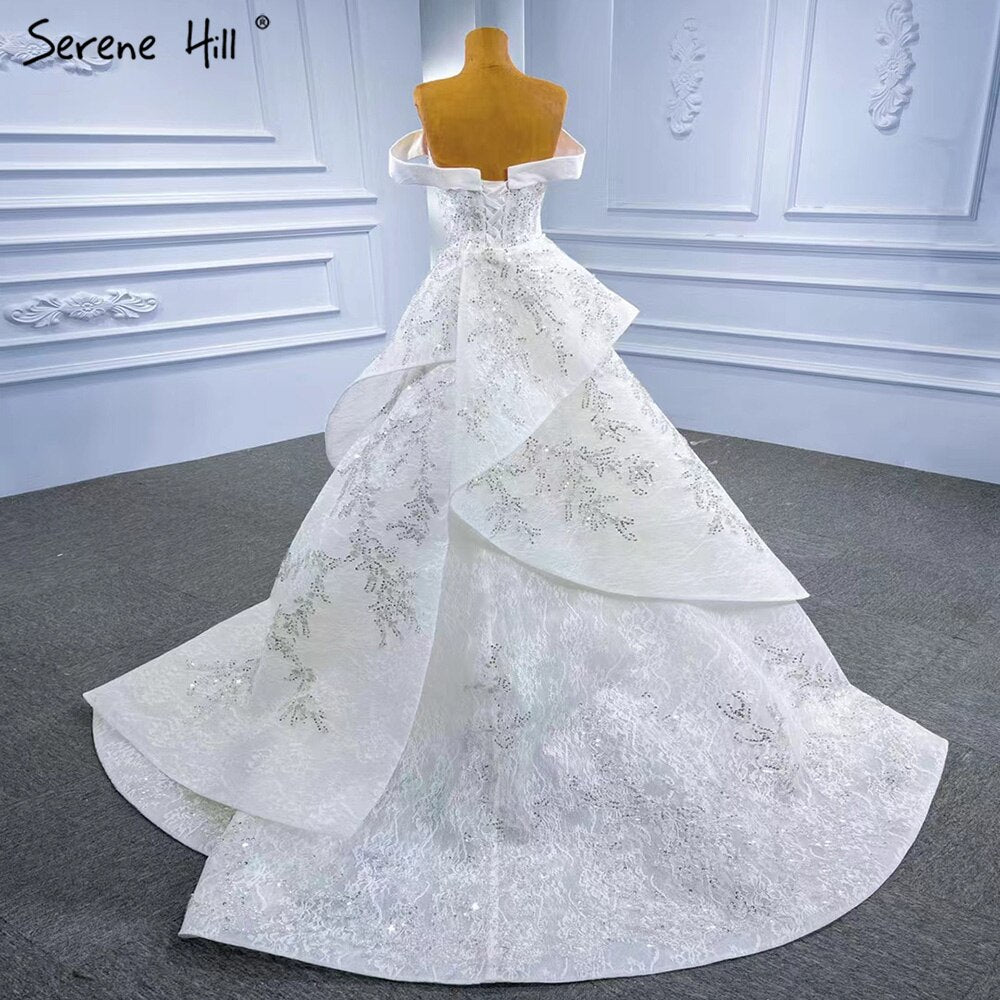 Serene Hill White Mermaid Overskirt Evening Dresses Gowns 2025 Beaded Elegant Luxury For Women Party HM67336 - SERENE HILL