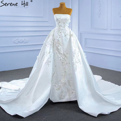 Serene Hill White Mermaid Overskirt Wedding Dresses 2025 Elegant Flowers Beaded Bride Gowns HM67282 Custom Made - SERENE HILL
