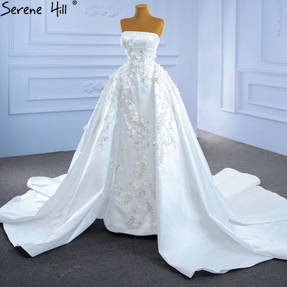 Serene Hill White Mermaid Overskirt Wedding Dresses 2025 Elegant Flowers Beaded Bride Gowns HM67282 Custom Made - SERENE HILL