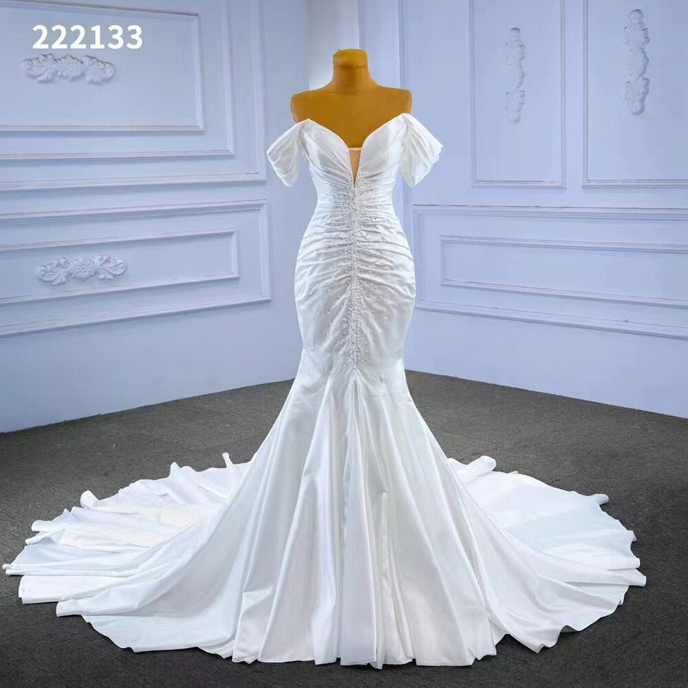 Serene Hill White Mermaid Sexy Off Shoulder Lace Up Beaded Bride Gowns Wedding Dress 2025 High End Custom Made HM222133 - SERENE HILL