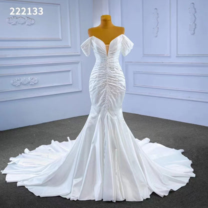 Serene Hill White Mermaid Sexy Off Shoulder Lace Up Beaded Bride Gowns Wedding Dress 2025 High End Custom Made HM222133 - SERENE HILL