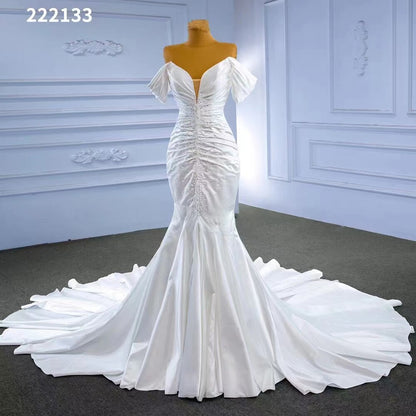 Serene Hill White Mermaid Sexy Off Shoulder Lace Up Beaded Bride Gowns Wedding Dress 2025 High End Custom Made HM222133 - SERENE HILL