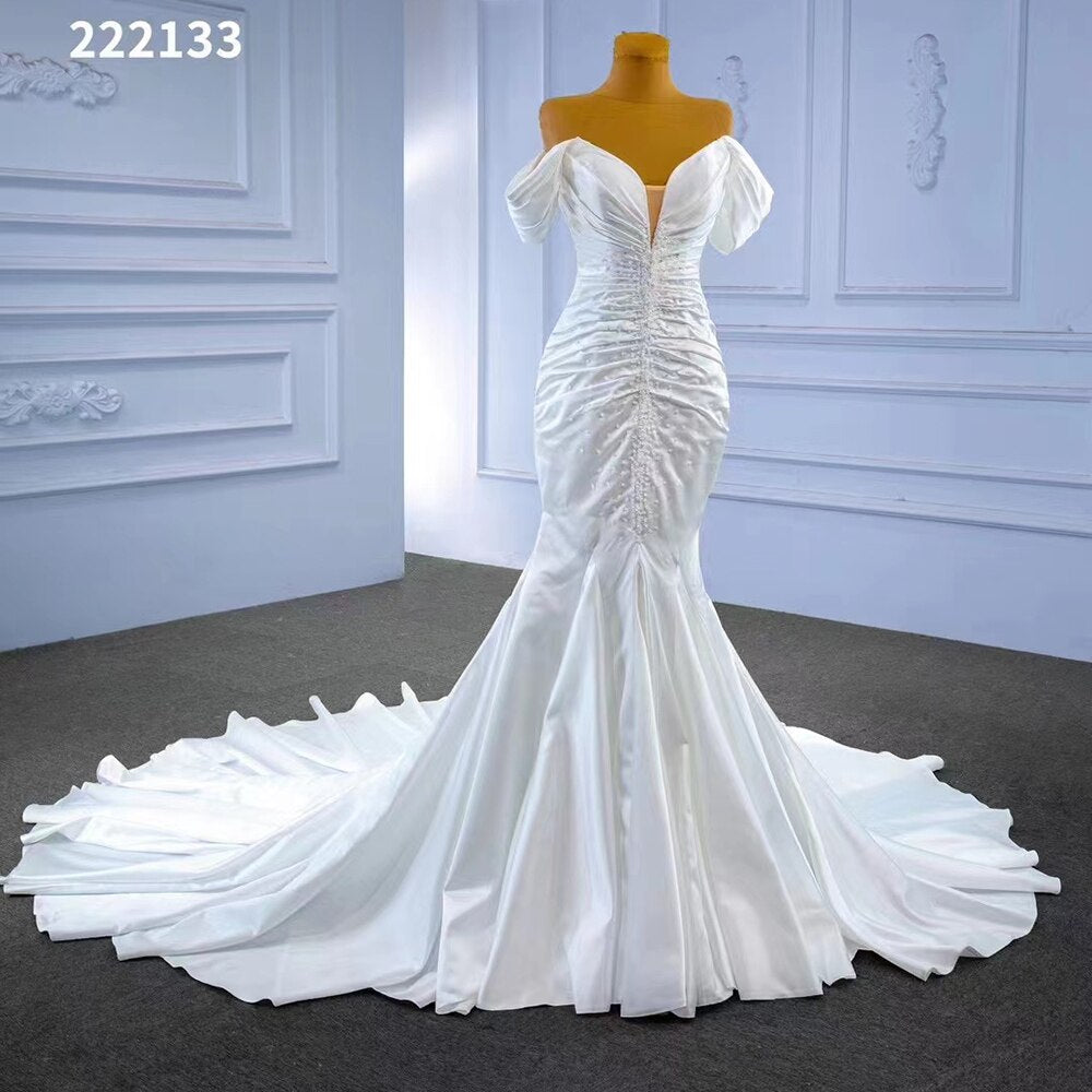 Serene Hill White Mermaid Sexy Off Shoulder Lace Up Beaded Bride Gowns Wedding Dress 2025 High End Custom Made HM222133 - SERENE HILL