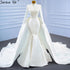 Serene Hill White Muslim Detachable Train Wedding Dresses 2025 Mermaid Elegant Beading Satin Bridal Dress HM67248 Custom Made - SERENE HILL