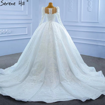 Serene Hill White Muslim Lace Beaded Wedding Dresses 2025 Luxury High-end Ball Gown Bridal Dress HM67258 Custom Made - SERENE HILL