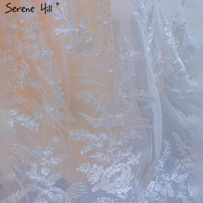 Serene Hill White Nude Mermaid Wedding Dresses 2025 Beaded Lace Elegant Cape Sleeves Bride Gowns HM67294 Custom Made - SERENE HILL