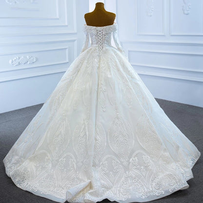 Serene Hill White Off Shoulder Sexy Wedding Dresses Gowns Luxury Beading Pearls Lace Up Bridal Dress 2025 HM67206 Custom Made - SERENE HILL