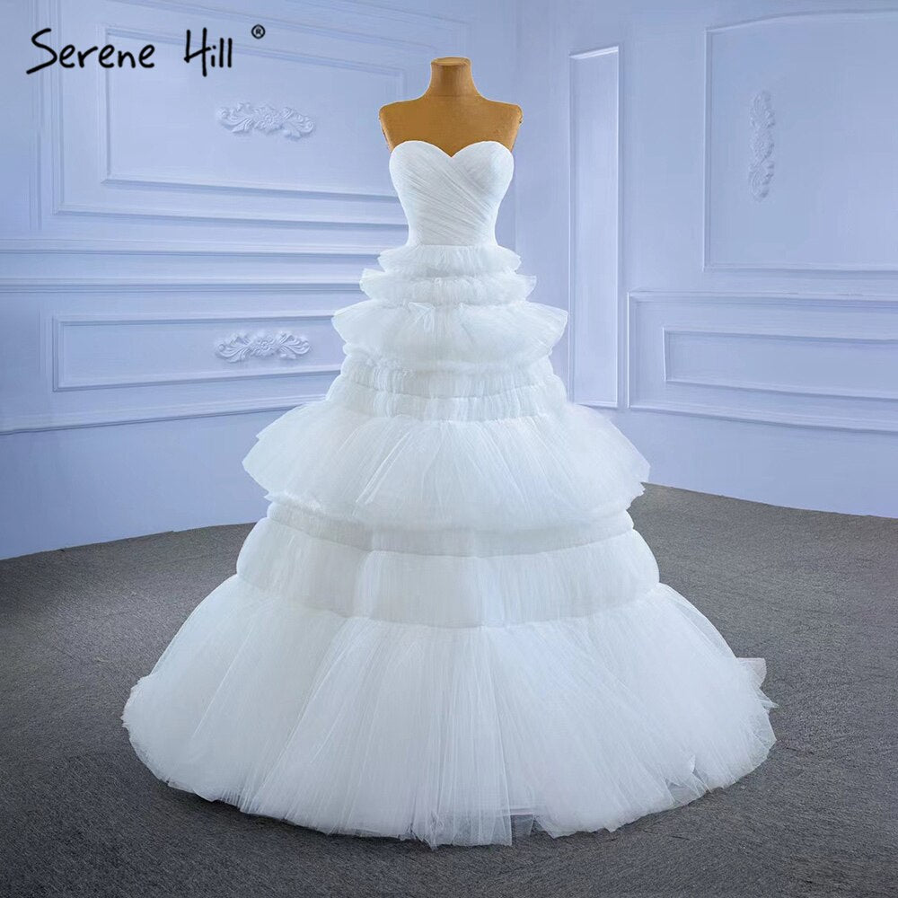Serene Hill White Princess Ruffles Wedding Dresses 2025 Simple Sexy High-end Bride Gowns HM67308 Custom Made - SERENE HILL