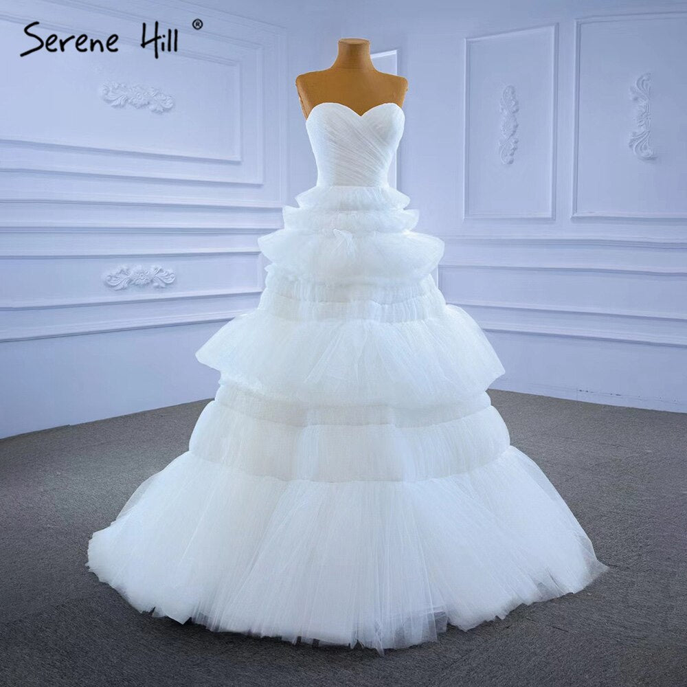 Serene Hill White Princess Ruffles Wedding Dresses 2025 Simple Sexy High-end Bride Gowns HM67308 Custom Made - SERENE HILL