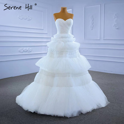 Serene Hill White Princess Ruffles Wedding Dresses 2025 Simple Sexy High-end Bride Gowns HM67308 Custom Made - SERENE HILL