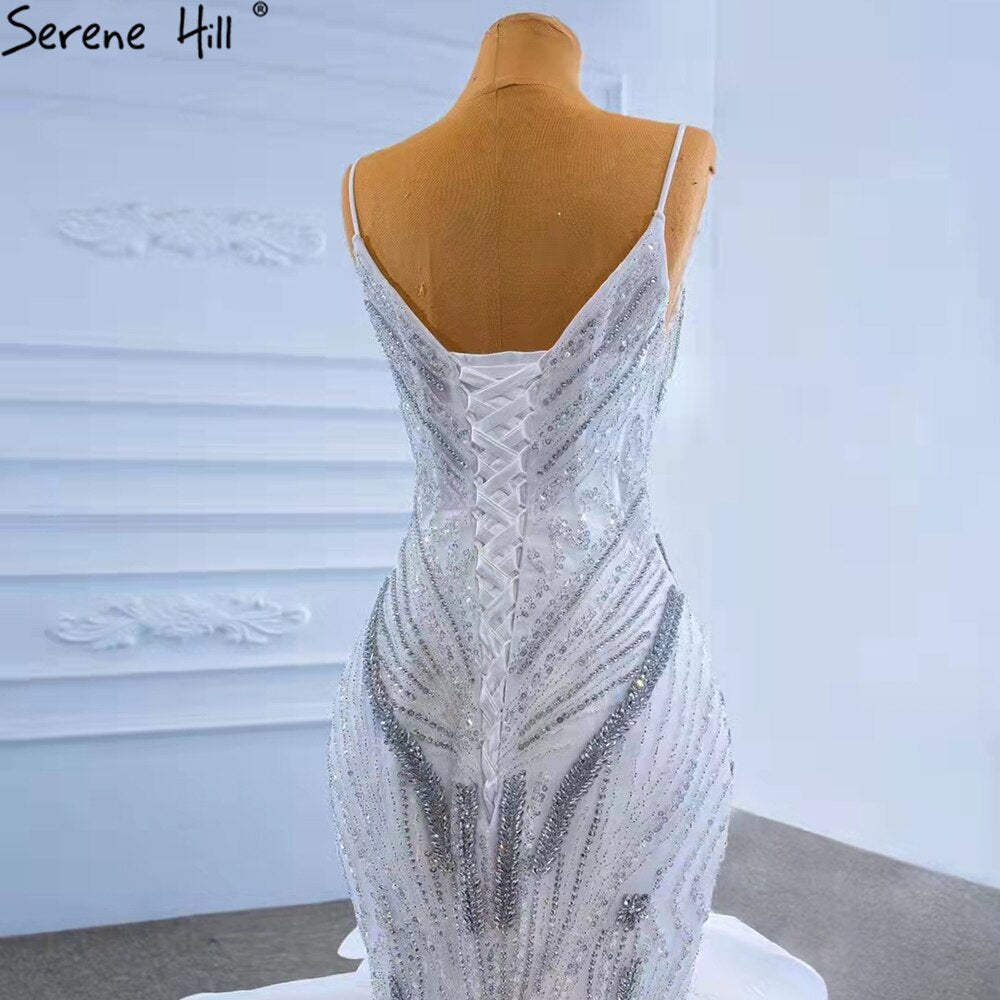 Serene Hill White Ruffles Beaded Luxury Wedding Dresses Gowns 2025 Spaghetti Straps Mermaid Elegant Bridal Dress HM67386 - SERENE HILL