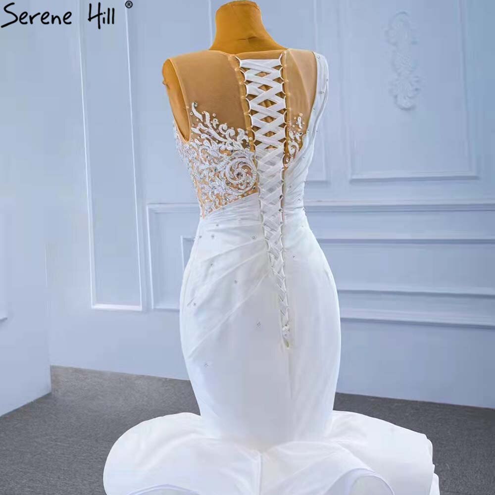 Serene Hill White Ruffles Beaded Wedding Dresses 2025 Sleeveless Luxury High-end Bride Gowns HM67413 Custom Made - SERENE HILL