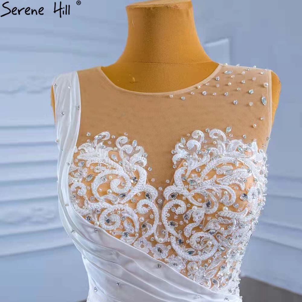 Serene Hill White Ruffles Beaded Wedding Dresses 2025 Sleeveless Luxury High-end Bride Gowns HM67413 Custom Made - SERENE HILL