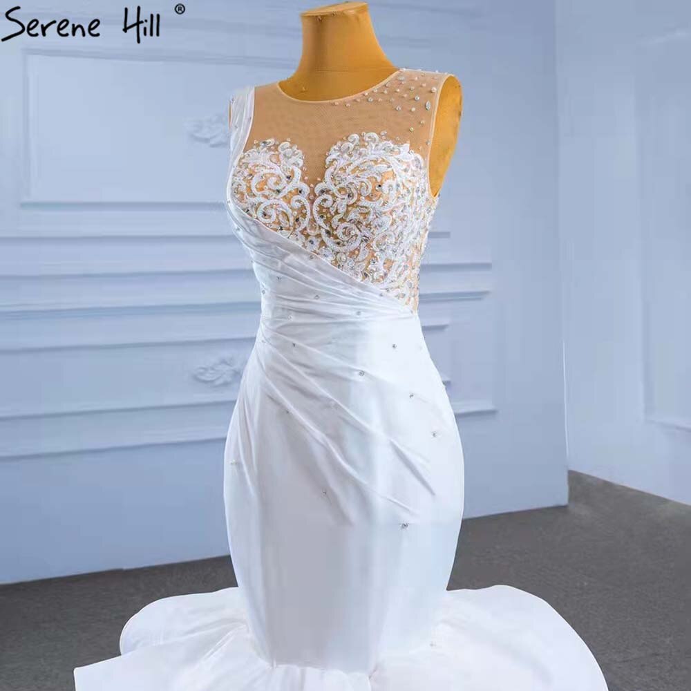 Serene Hill White Ruffles Beaded Wedding Dresses 2025 Sleeveless Luxury High-end Bride Gowns HM67413 Custom Made - SERENE HILL
