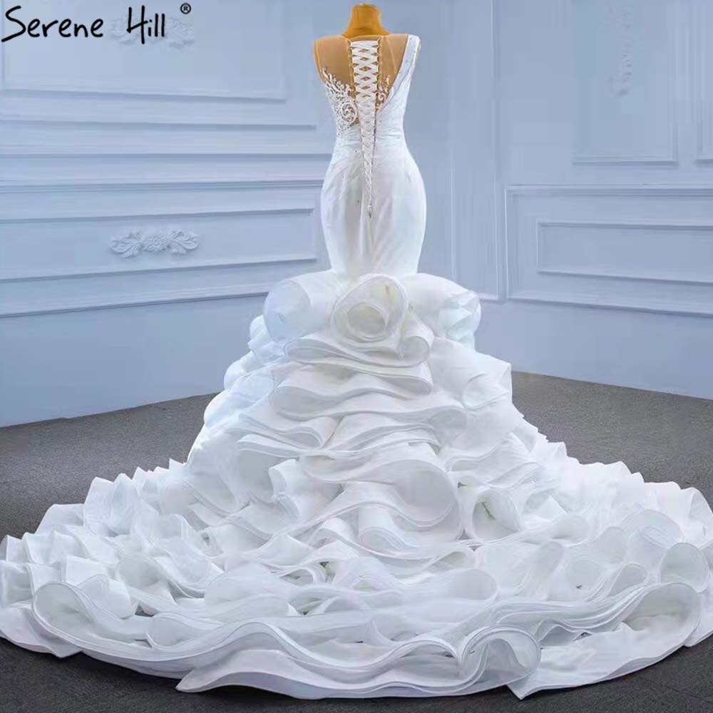 Serene Hill White Ruffles Beaded Wedding Dresses 2025 Sleeveless Luxury High-end Bride Gowns HM67413 Custom Made - SERENE HILL