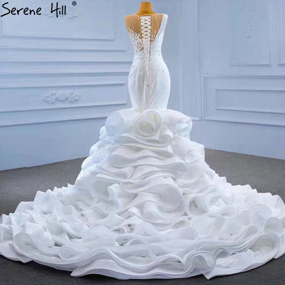 Serene Hill White Ruffles Beaded Wedding Dresses 2025 Sleeveless Luxury High-end Bride Gowns HM67413 Custom Made - SERENE HILL
