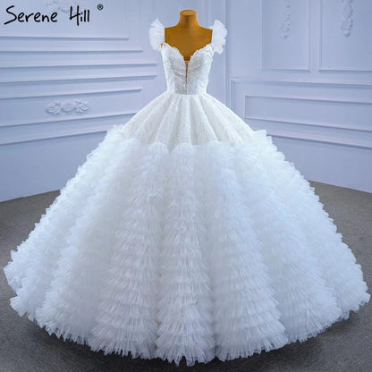 Serene Hill White Ruffles Lace Wedding Dresses 2025 High-end Sexy Sleeveless Bride Gowns HM67313 Custom Made - SERENE HILL