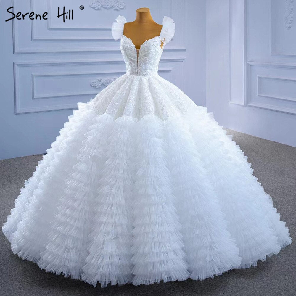 Serene Hill White Ruffles Lace Wedding Dresses 2025 High-end Sexy Sleeveless Bride Gowns HM67313 Custom Made - SERENE HILL