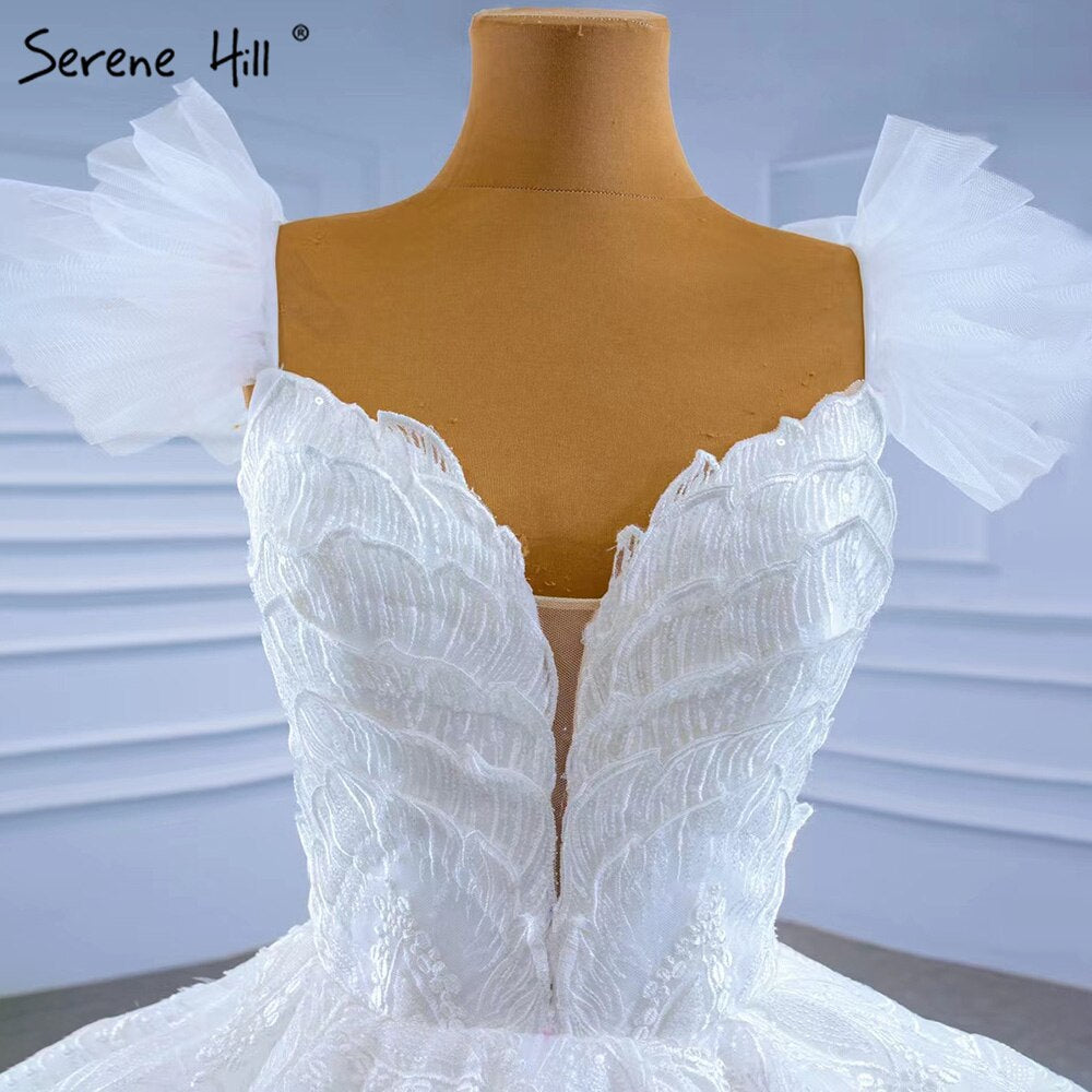 Serene Hill White Ruffles Lace Wedding Dresses 2025 High-end Sexy Sleeveless Bride Gowns HM67313 Custom Made - SERENE HILL