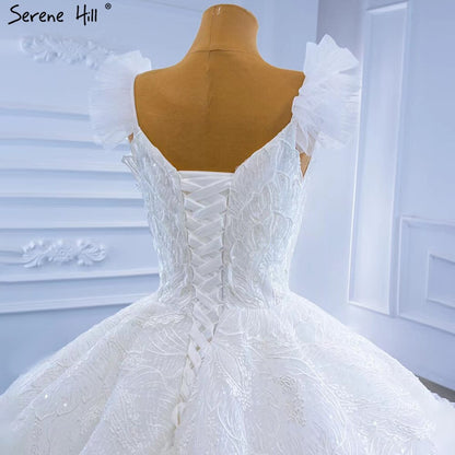 Serene Hill White Ruffles Lace Wedding Dresses 2025 High-end Sexy Sleeveless Bride Gowns HM67313 Custom Made - SERENE HILL