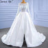 Serene Hill White Satin High Split Wedding Dresses 2025 A-Line Lace Beaded Bride Gowns HM67292 Custom Made - SERENE HILL