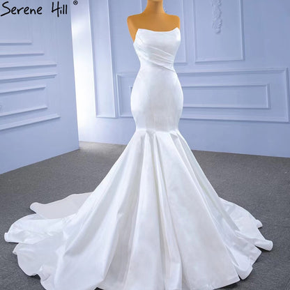 Serene Hill White Satin Mermaid Wedding Dresses 2025 Simple Elegant Sexy Bride Gowns HM67297 Custom Made - SERENE HILL