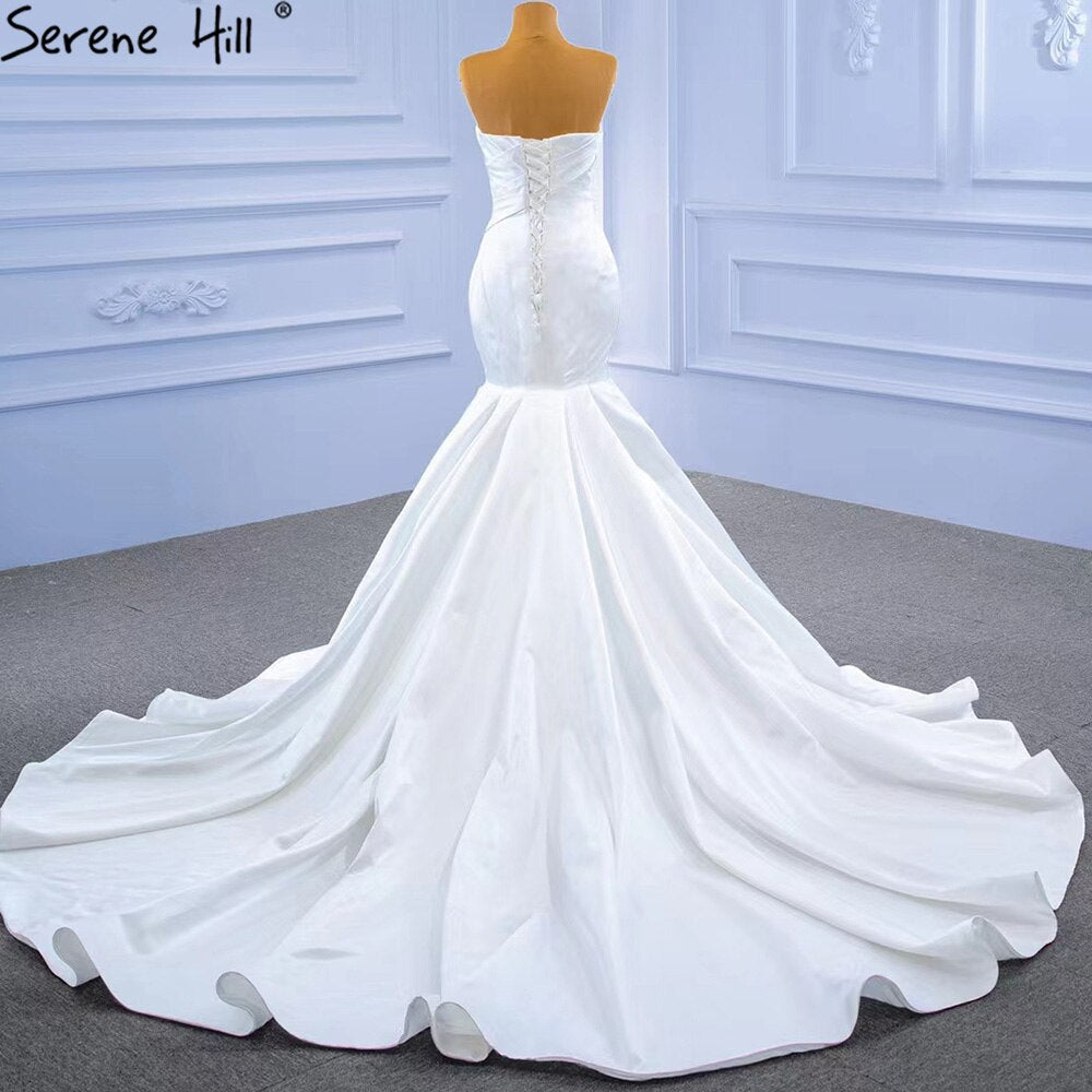Serene Hill White Satin Mermaid Wedding Dresses 2025 Simple Elegant Sexy Bride Gowns HM67297 Custom Made - SERENE HILL