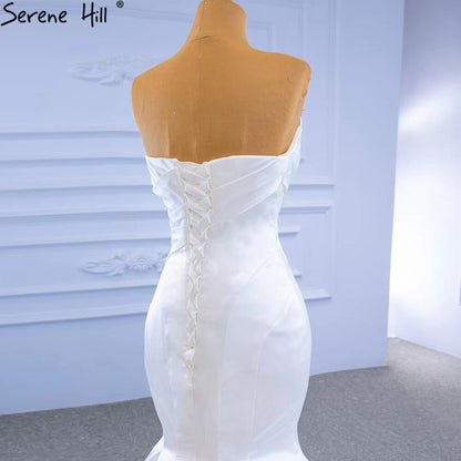 Serene Hill White Satin Mermaid Wedding Dresses 2025 Simple Elegant Sexy Bride Gowns HM67297 Custom Made - SERENE HILL
