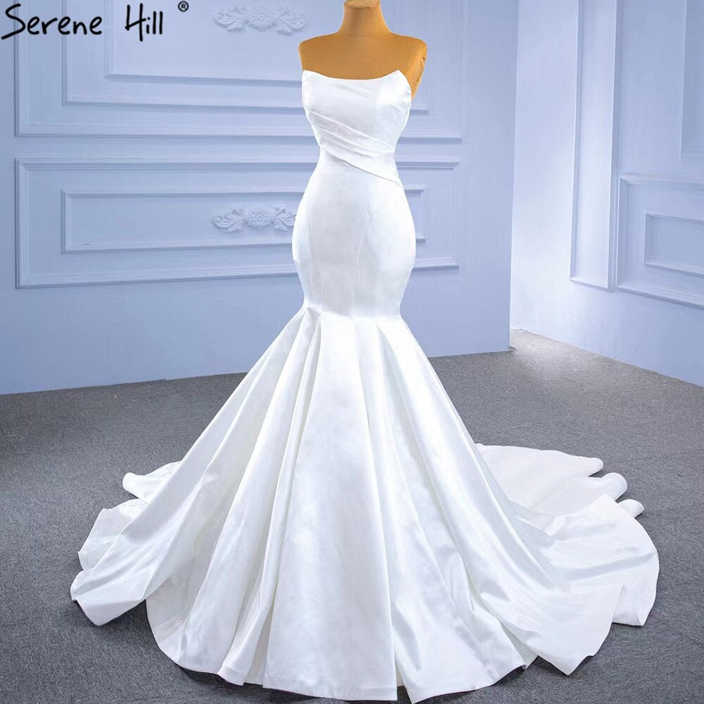Serene Hill White Satin Mermaid Wedding Dresses 2025 Simple Elegant Sexy Bride Gowns HM67297 Custom Made - SERENE HILL