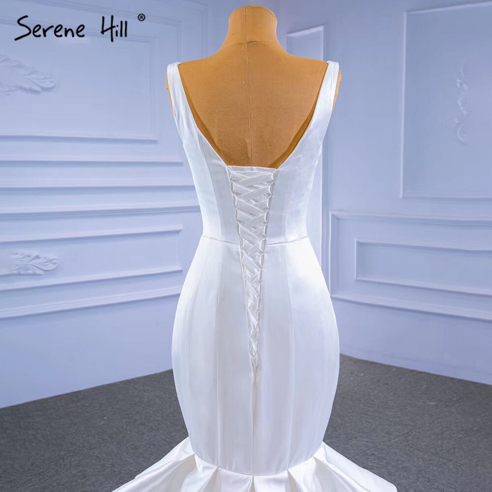 Serene Hill White Satin Mermaid Wedding Dresses 2025 Tiered Elegant Simple Sexy Bride Gowns HM67312 Custom Made - SERENE HILL